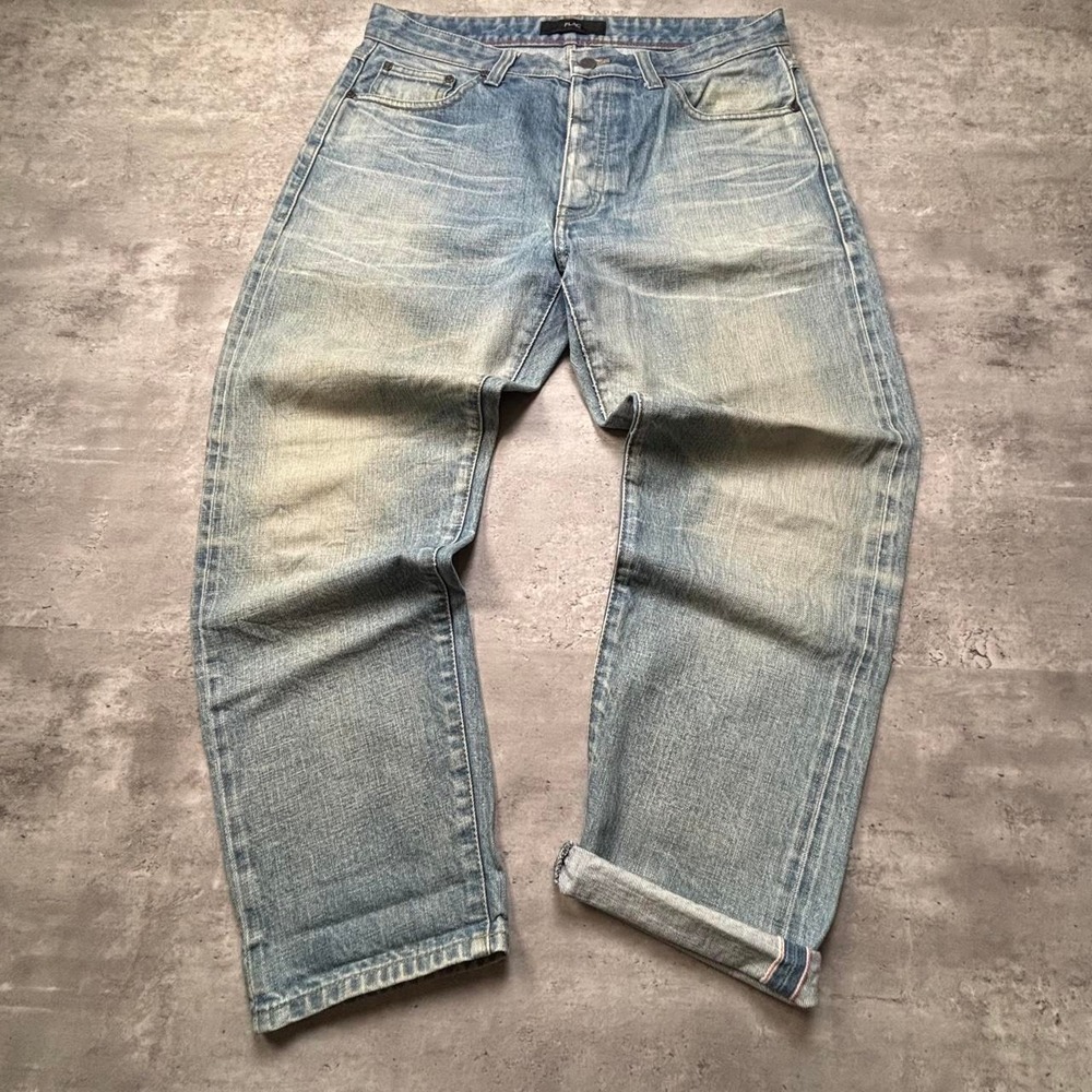 Plac Jeans Men 34 Blue Selvedge Denim Button Fly Japanese Vintage Fade